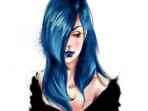 Mujer con el pelo azul
