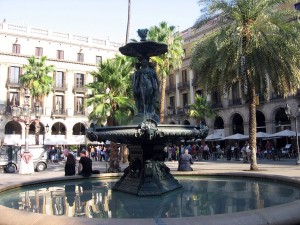Postal: Fuente de las Tres Gracias, de Antoine Durenne (Plaza Real, Barcelona)