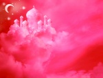 Palacio entre nubes rosas