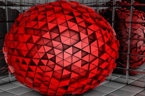 Una esfera de color rojo formada por triángulos