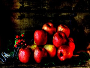 Bodegón con manzanas rojas