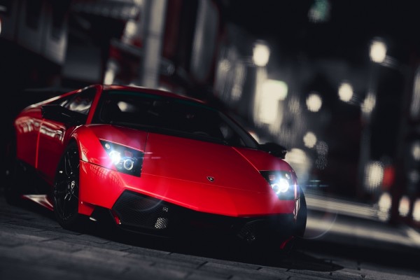 Lamborghini con las luces encendidas
