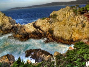 Postal: Rocas con vegetación en la costa