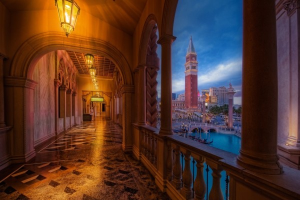 Vista desde un balcón de la representación de Venecia en Las Vegas