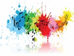 Notas musicales sobre manchas de colores