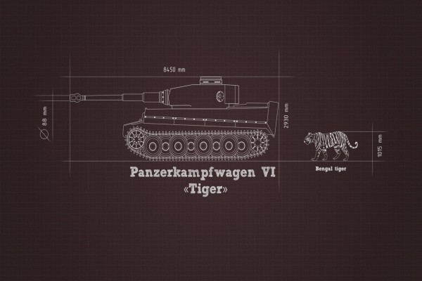 Dimensiones de un tigre de Bengala y un tanque