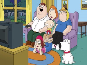 Postal: La familia Griffin viendo la televisión (Padre de Familia)