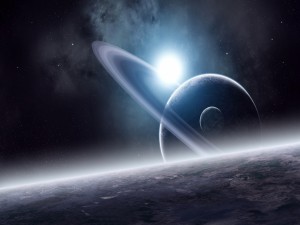 Postal: Potente luz iluminando tres planetas