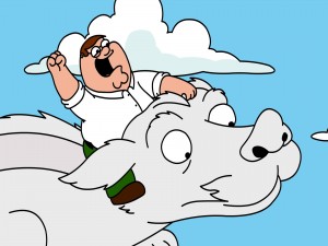 Peter Griffin volando sobre Fújur