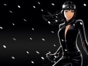 Chica vestida de negro para esquiar