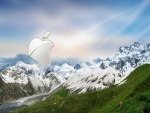 Logotipo de Apple en unas montañas nevadas