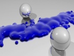 Esferas separadas por un liquido azul
