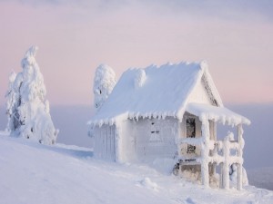 Encantadora casa de campo cubierta de nieve