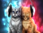 Dos gatos con auriculares