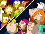 Miradas de rivalidad entre la familia Simpson y la familia Griffin