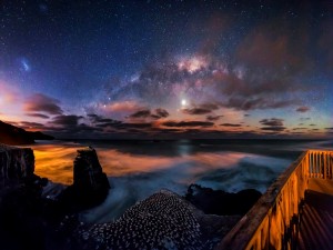 Cielo nocturno sobre Muriwai (Auckland, Nueva Zelanda)
