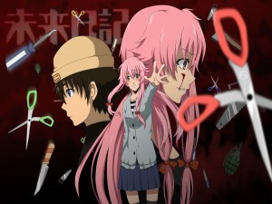 Yuno Gasai y Yukiteru Amano entre tijeras y cuchillos (Mirai Nikki)