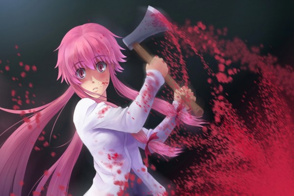Yuno asesinando con un hacha (Mirai Nikki)