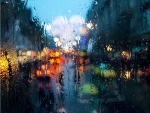 Luces y lluvia tras la ventana