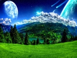 Planeta verde en un universo azul