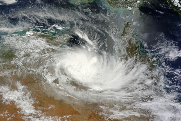 Vista satélite de una tormenta sobre Australia