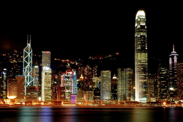 Luces en los edificios de Hong Kong