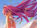 Chica anime con el pelo rosa agitado por el viento
