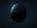 Planeta pequeño con varios meteoros orbitando a su alrededor