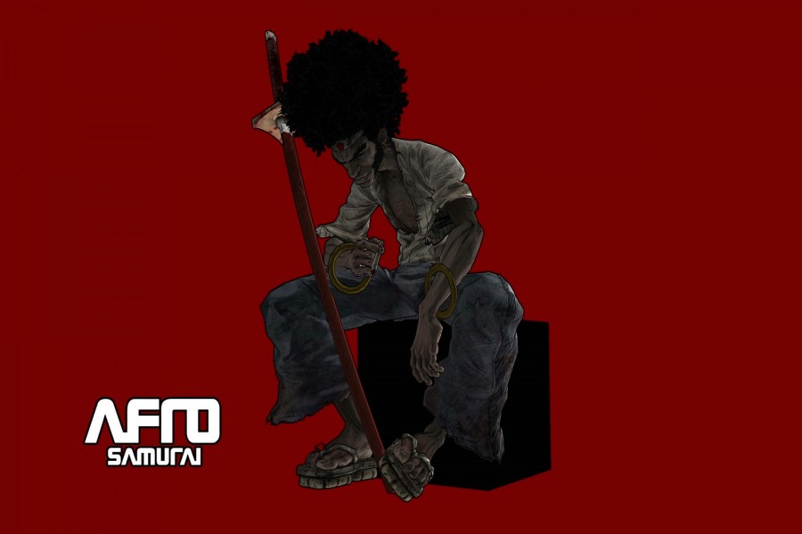 Afro sentado sobre una caja negra (Afro Samurai)