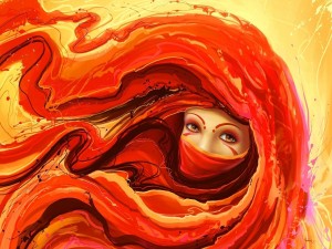 El rostro de una mujer de pelo rojo