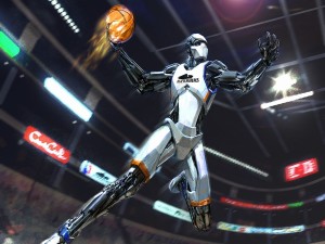 Postal: Robot jugando al baloncesto