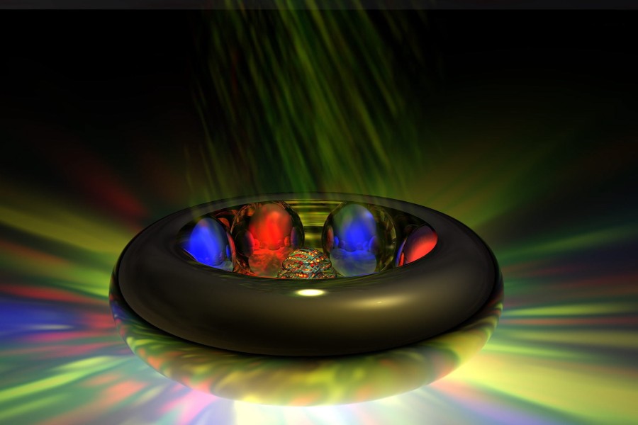 Esferas en un anillo con luces y colores resplandecientes