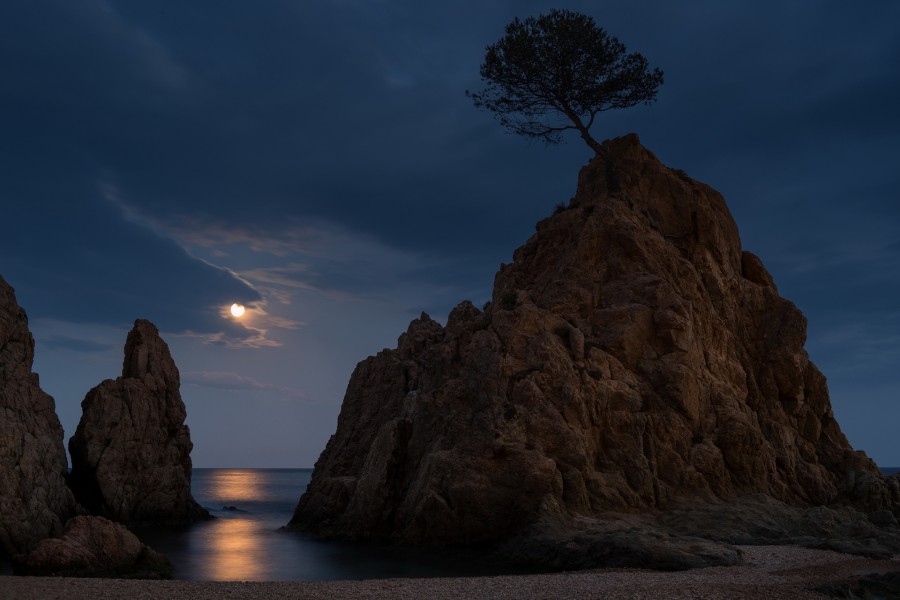 Noche de luna llena en el mar