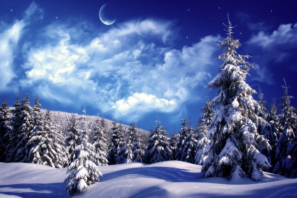 Luna sobre un paisaje nevado