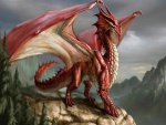 Dragon rojo sobre una roca