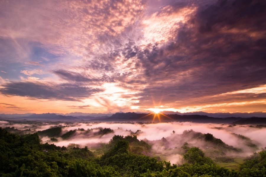 Rayos de sol al amanecer