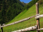 Valla de madera en una colina verde