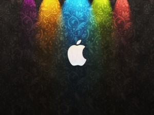 Logotipo de Apple en un fondo colorido