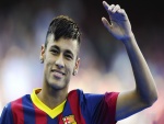 Neymar saludando con la camiseta del F.C. Barcelona