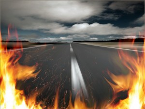 Fuego en una carretera