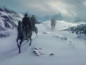 Jon Nieve cabalgando sobre la nieve (Juego de Tronos)