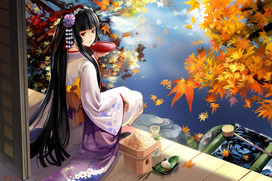 Chica anime en kimono