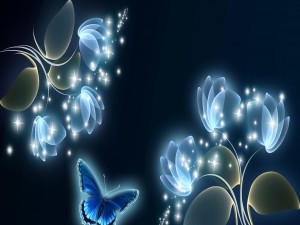 Mariposa junto a unas flores resplandecientes