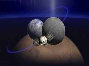Satélite orbitando entre la Luna y la Tierra