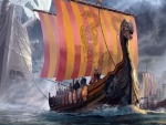 Vikingos en una embarcación