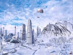 Nieva sobre una ciudad futurista