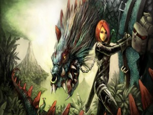 Mujer guerrera con su dragón