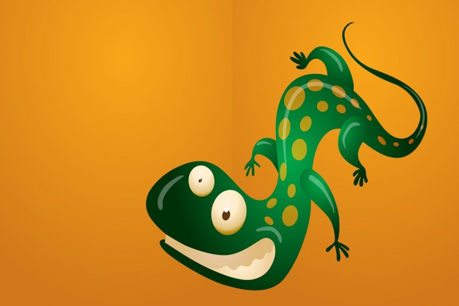 Gecko verde con cara chistosa