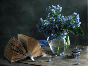 Flores junto a un libro