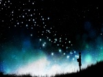 Mujer esparciendo estrellas en el cielo